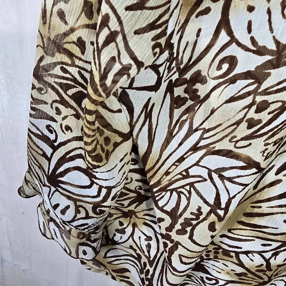 Alfred Dunner Cream and Brown Leaf Print Blouse Size 18
